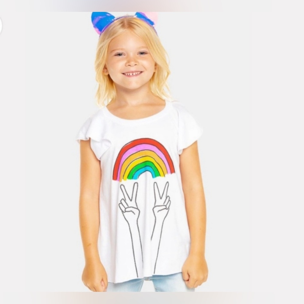 Chaser Rainbow Peace Sign Flutter Short Sleeve T Shirt Tee Size 12 NWT